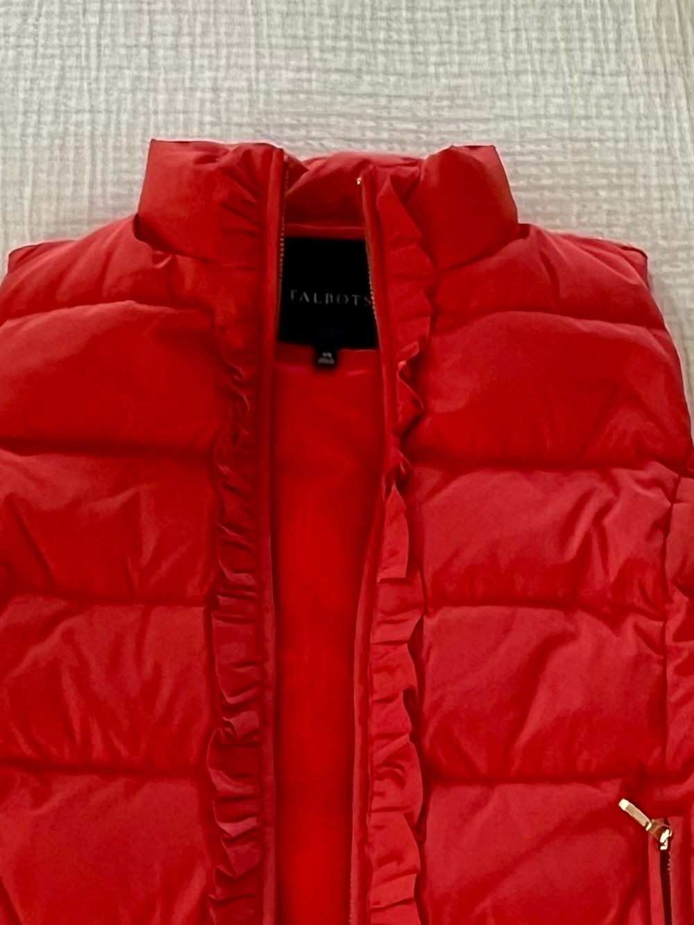 Talbots Bright Orange Ruffle Puffer Vest - Picture 2 of 4